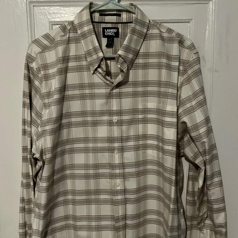 Lands' End Casual Button Down Shirt Cream and Brown brand new, never worn.